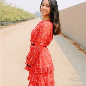 Lulu’s long sleeve floral red dress.